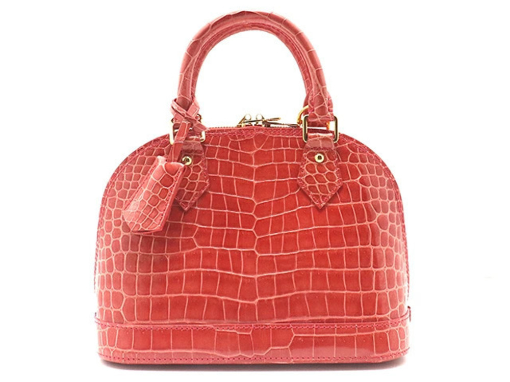 LOUIS VUITTON Alma Handbag Exotic Crocodile Leather Pink Orange